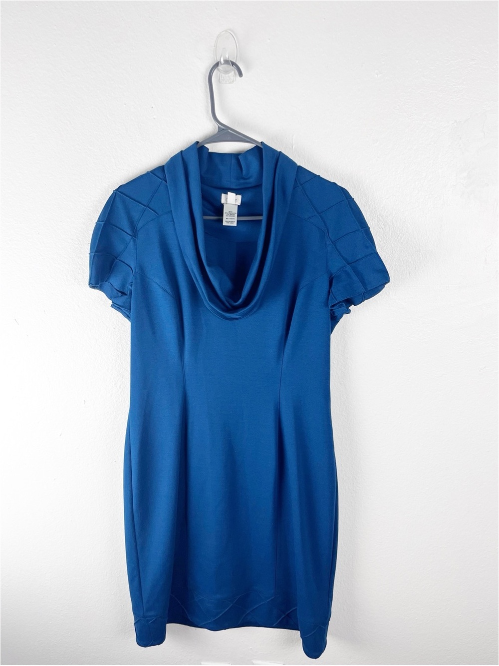 CACHE Blue Short Sleeves Cowl Neck Pintuck Pleats Dress Size 12 Office Career